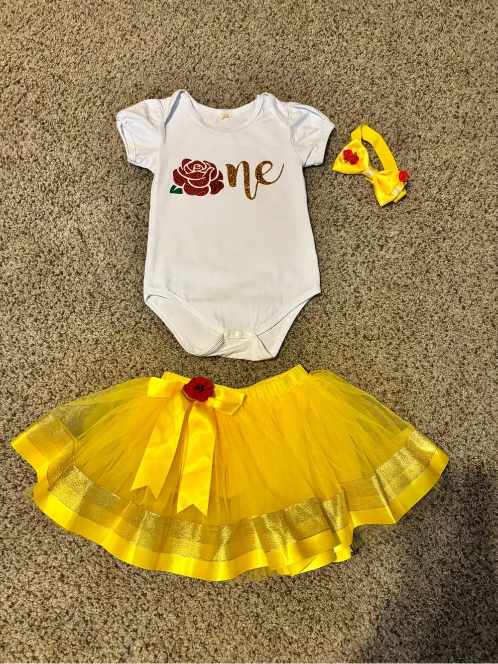 Baby Girls' Yellow Tutu Birthday Outfit with White 'One' Bodysuit